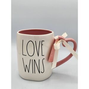 Rae Dunn Valentine's day white and pink mug LOVE WINS